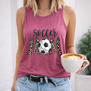 Soccer Mom Leopard Soccer Ball Crew-neck Sleeveless Vest Women's Color Cotton Tank Top in Red