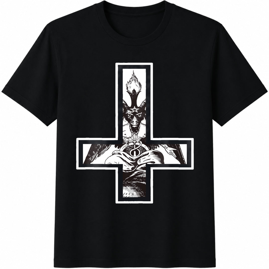 Gothic Cross Illustration Cotton T-Shirt in Black