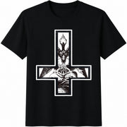 Gothic Cross Illustration Cotton T-Shirt in Black
