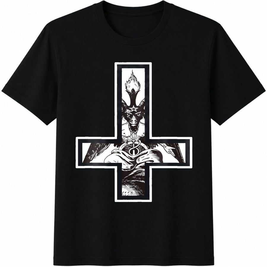 Gothic Cross Illustration Cotton T-Shirt in Black
