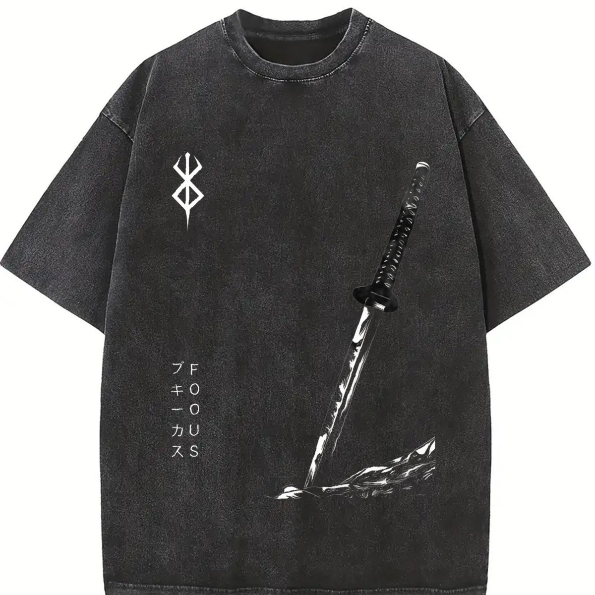 Berserk – Guts Anime Cozy Fit for Any Season vintage washed oversized T-shirt in Black