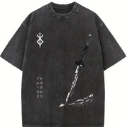 Berserk – Guts Anime Cozy Fit for Any Season vintage washed oversized T-shirt in Black