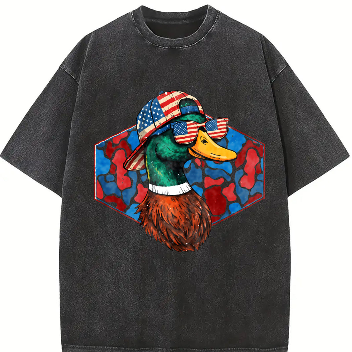 Mallard Duck Flying Vintage Washed T-Shirt in Black
