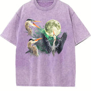 Great Blue Heron Moon Vintage Washed T-Shirt in Purple