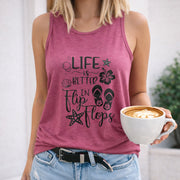 Life Is Better in Flip Flops Women's Color Cotton Tank Top in Red