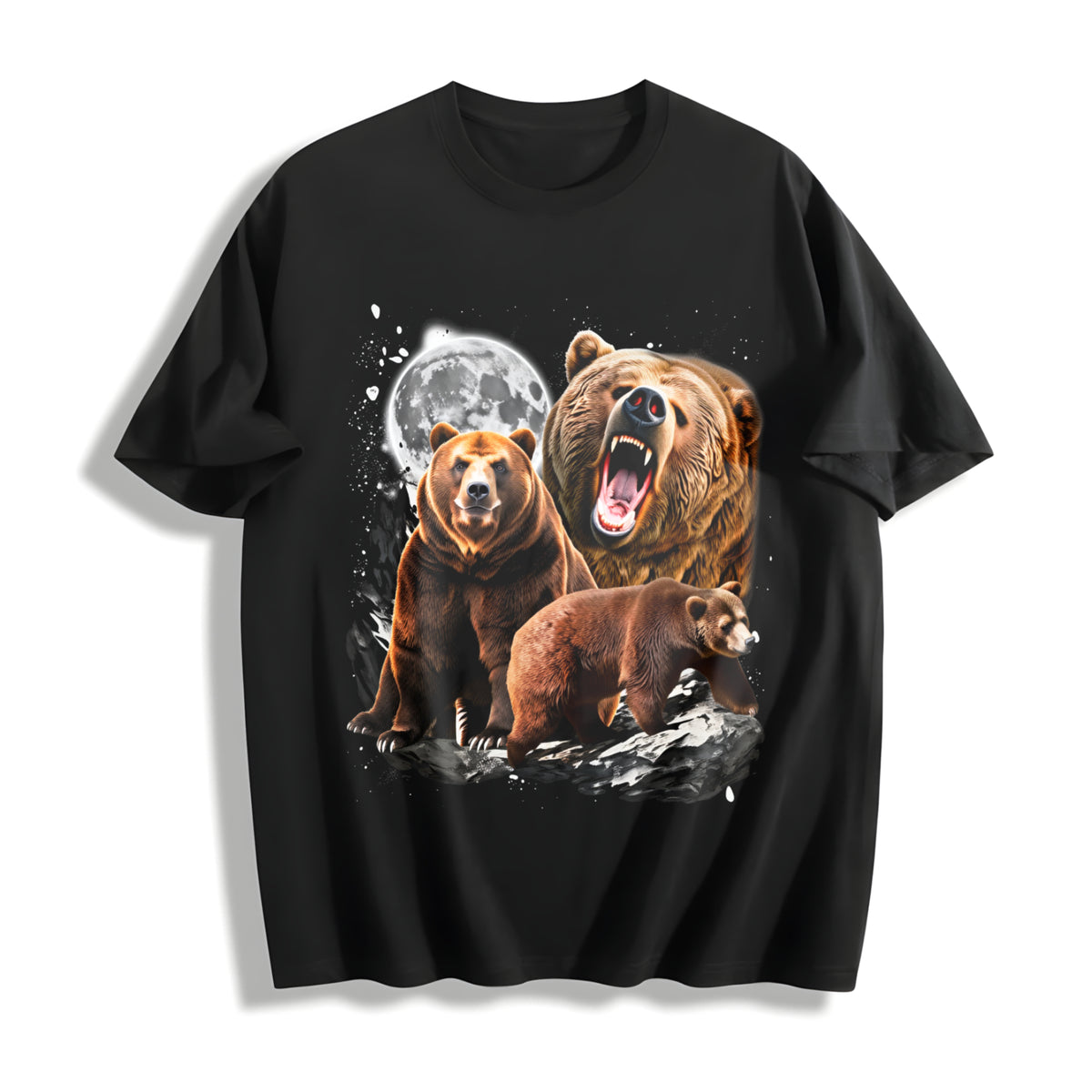 Bears and Moon Cotton T-Shirt in Black