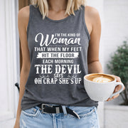 When My Feet Hit the Floor the Devil Says She's Up Women's Color Cotton Tank Top in Gray
