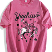 Yeehaw Cowgirl Rodeo Vintage Washed T-Shirt in Red