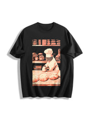 Biscuit Cat Baking Cotton T-Shirt in Black