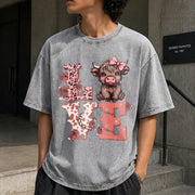 Leopard Love Vintage Washed T-Shirt in Gray