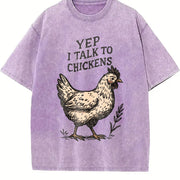 Yep I Talk to Chickens Vintage Washed T-Shirt in Purple
