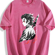 Retro Limited Tanjiro - Demon Slayer Infinity Castle Arc vintage washed oversized T-shirt in Red