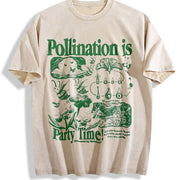 Bee Pollination Retro Insect Flower Vintage Washed T-Shirt in Beige