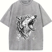 Wolf 90s Retro ® Grunge Howling Wolf Y2k Vintage Washed T-Shirt in Gray