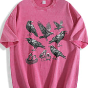 Raven 90s Tattoo Retro ® Y2k Crow Gothic Vintage Washed T-Shirt in Red