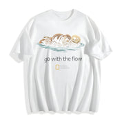 Cute Sea Otter Go with the Flow National Geographic Boxy Cotton T-Shirt in White
