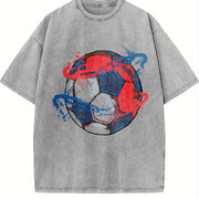 Red and Blue Soccer Ball Vintage Washed T-Shirt in Gray