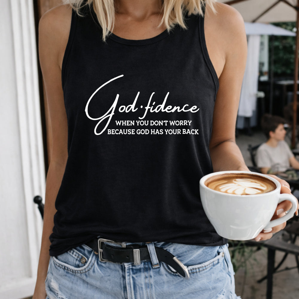 Godfidence Because God Has Your Back Women's Color Cotton Tank Top in Black