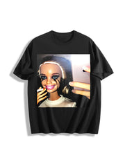 Glam Doll Selfie Cotton T-Shirt in Black