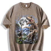 Moonlight Dinosaurs Vintage Washed T-Shirt in Brown