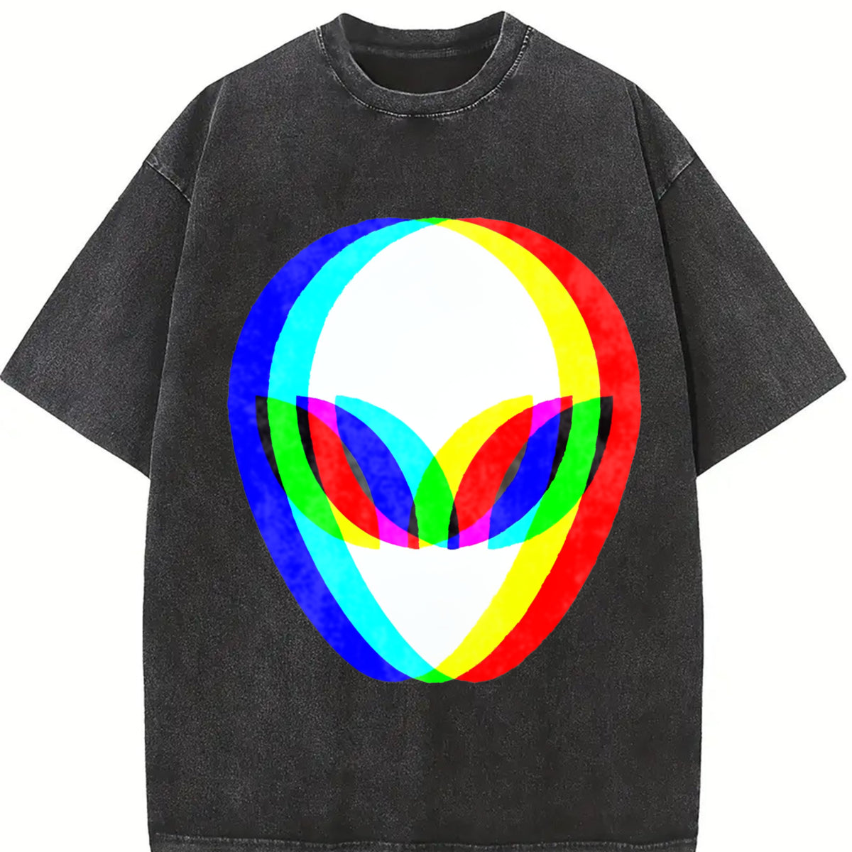 Premium Alien Head Trippy Vaporwave Techno Rave EDM Music Vintage Washed T-Shirt in Black