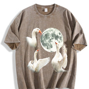 White Goose Howling at Moon 90s Vintage Washed T-Shirt in Brown