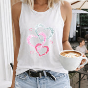 A Vest Three Heart-shaped Designs Women's Color Cotton Tank Top in White
