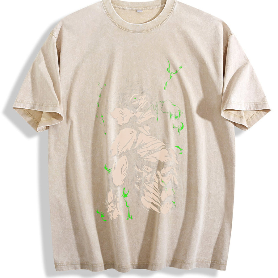 Eren Yeager - Attack on Titan Anime Soft Anime vintage washed oversized T-shirt in Beige