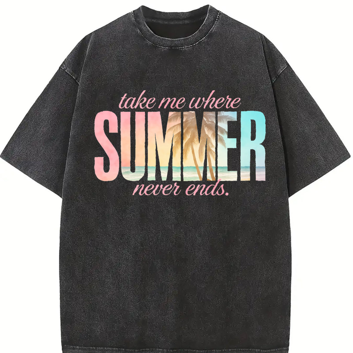 Take Me Where Never Ends Beach Coastal for Her vintage washed oversized T-shirt in Black