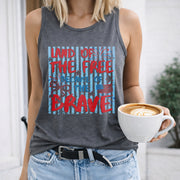 Land of the Free Because of the Brave Women's Color Cotton Tank Top in Gray