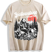 Retro Yellowstone National Park Vintage Washed T-Shirt in Beige