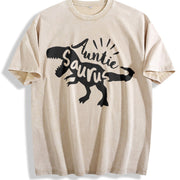 Auntie Saurus Dinosaur Vintage Washed T-Shirt in Beige