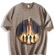 NASA Artemis II SLS Rocket Launch Astronaut Silhouette Vintage Washed T-Shirt in Brown