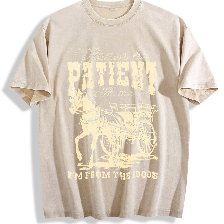 Please Be Patient 1900s Horse vintage washed oversized T-shirt in Beige