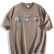 Halloween Goose Embroidered Vintage Washed T-Shirt in Brown