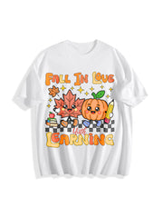 Retro Teacher Fall Cotton T-Shirt in White
