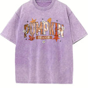 Pumpkin Season Retro Halloween Vintage Washed T-Shirt in Purple