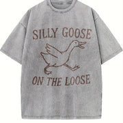 Silly Goose on the Loose Vintage Washed T-Shirt in Gray
