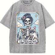 French Bulldog ® Frenchie Dog Mom Tarot Card Vintage Washed T-Shirt in Gray