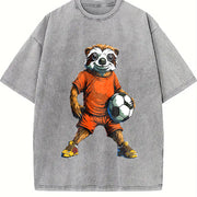 Lemur Soccer Player Vintage Washed T-Shirt in Gray
