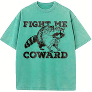 Raccoon Fight Me Coward Humor vintage washed oversized T-shirt in Blue