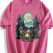 Retro Bigfoot and Alien 90s Vintage Washed T-Shirt in Red