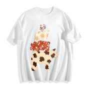 Western Cow Faux Patchwork Hen Pig Lamp Retro Country Cotton T-Shirt in White