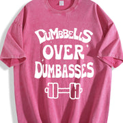 Dumbbells over dumbasses Muscle mommy Weight Lifting vintage washed oversized T-shirt in Red