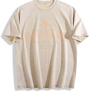 Short-sleeve Round-neck Vintage Washed T-Shirt in Beige