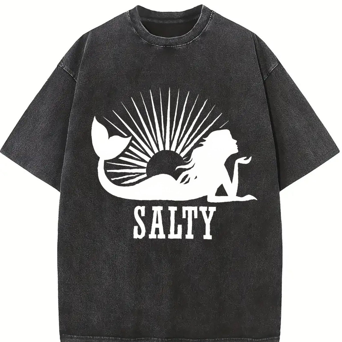 Beach SALTY Mermaid for Spring Vintage Washed T-Shirt in Black