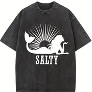 Beach SALTY Mermaid for Spring Vintage Washed T-Shirt in Black