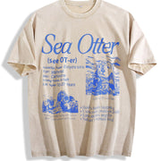 Sea Otter 90s Retro Animal Facts Info Vintage Washed T-Shirt in Beige