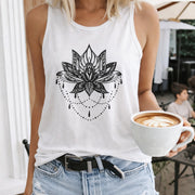 Lotus and Feathers Women's Color Cotton Tank Top in White