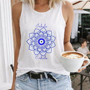 Mandala Eye Crew-neck Sleeveless Vest Outdoor Women's Color Cotton Tank Top in White